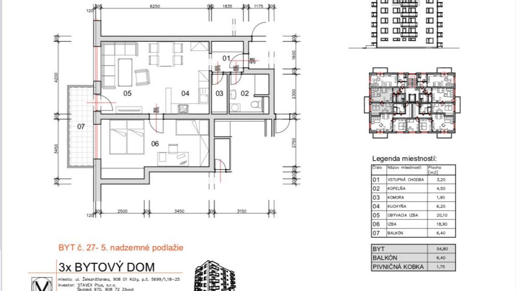 Exkluzívne na predaj! 2-izbový byt (č.27/5.nadzemné podlažie) Bytový komplex Kúty II.etapa