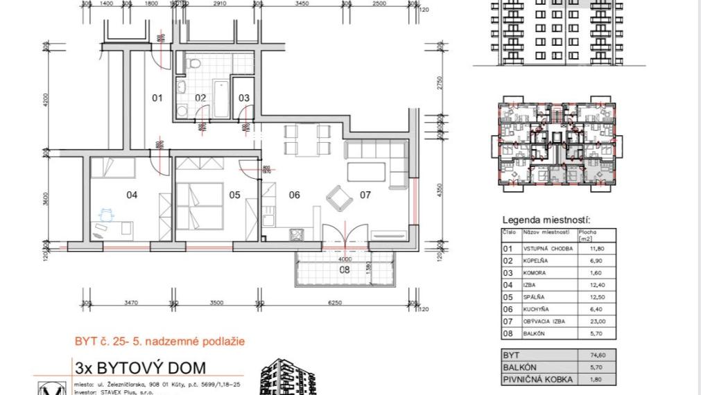 Exkluzívne na predaj! 3-izbový byt (č.25/5.nadzemné podložie) Bytový komplex Kúty II.etapa