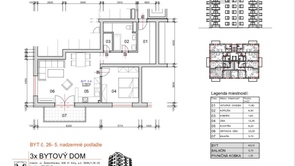 Exkluzívne na predaj! 2-izbový byt+ (č.26/5.nadzemné podlažie) Bytový komplex Kúty II.etapa